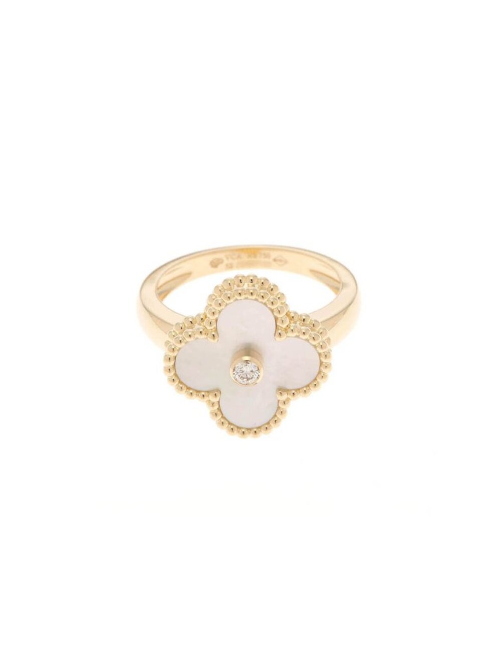 Van Cleef & Arpels Vintage Alhambra Ring Mother of Pearl Diamond 18k Yellow Gold